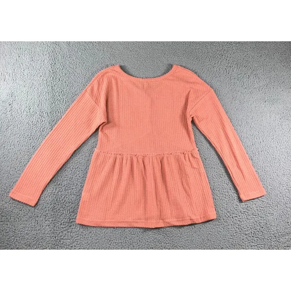 Henley Babydoll Waffle Knit Peplum‎ Top Women S L/S V Neck Cottagecore Peasant - Image 2