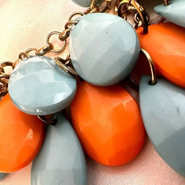 Orange and blue teardrop double strand statement necklace - Image 10