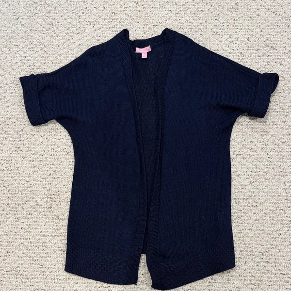 Lilly Pulitzer Navy Harbour Kimono Cardigan Dolman Open Front Wrap XS C26-015 - Image 2