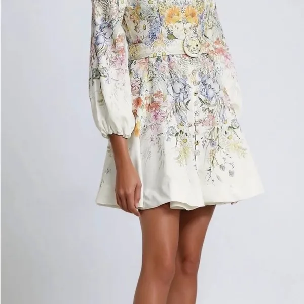 Miss Rosier Floral Long Sleeve Dress belted flare skirt - Image 12