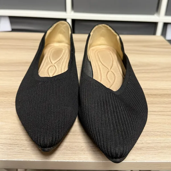 Tingrise Slip On Pointed Toe Comfortable Knit Black Women's Ballet Flats - Image 3