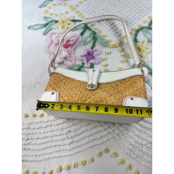 Etienne Aigner Woven Rattan Shoulder Bag White Trim‎ Polka Dot Lining 21750 - Image 6