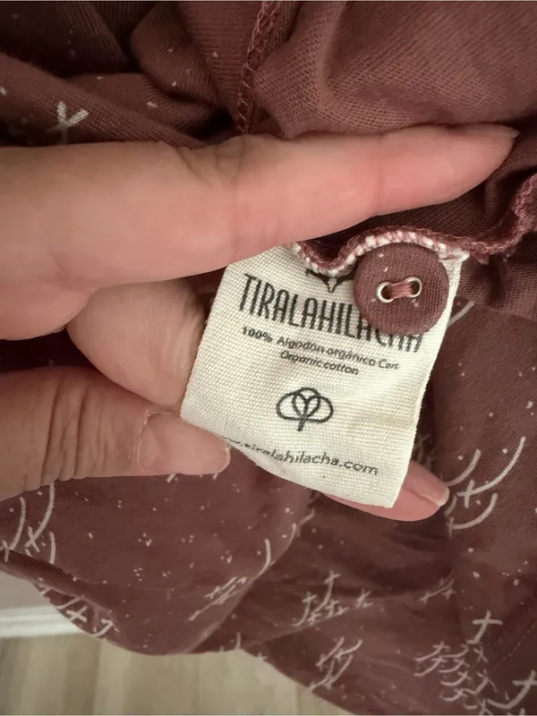 TIRALAHILACHA Cut Out Brown 100% Cotton Patterned Mid Dress Sz L - Image 5