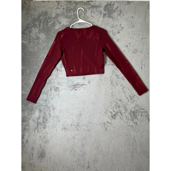 Lululemon Wunder Train Cropped Long Sleeve Shirt Sun Bleached Wash Red Merlot 6 - Image 3