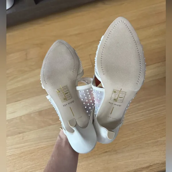 Dolce Vita Mandel Pearl Ivory Mesh Mule Heel Sandals - Image 7