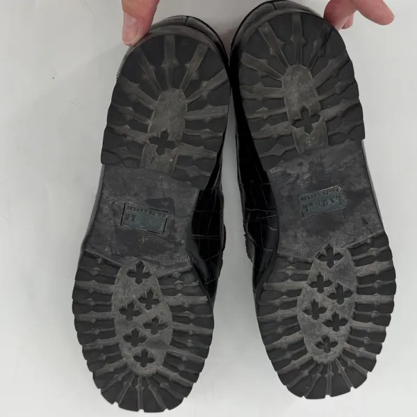 Ralph Lauren‎ Veronique Black Croc Embossed Leather Loafers RL Logo Size 9B - Image 8