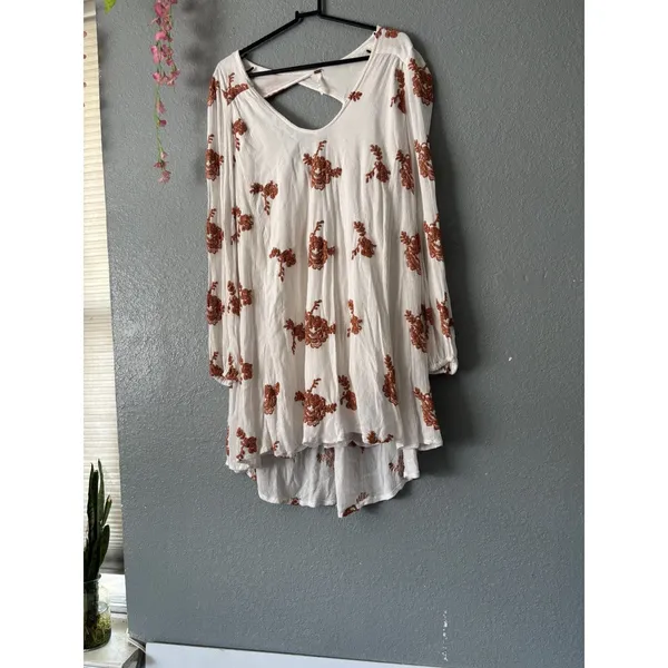Free People White Rust Embroidered Boho Tunic Mini Dress Size S - Image 3