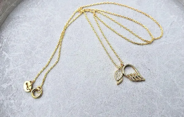 18k Gold Plated 925 Sterling Silver Necklace Angel Wings Double Pendants - Image 4
