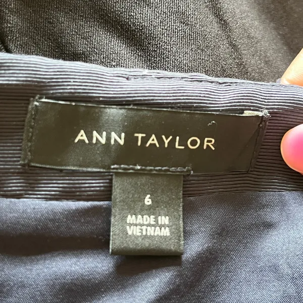 Ann Taylor Boucle Tweed Pencil Skirt Navy‎ Blue White Ribbon Trim Size 6 - Image 3