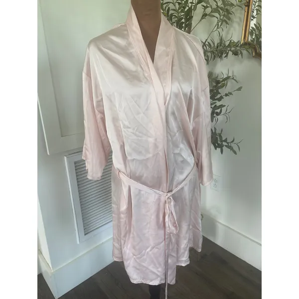 Azazie Womens Blush Pink Satin Wrap Robe Size Large Bridal Loungewear RN155143 - Image 4