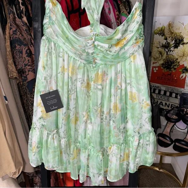Lulus Radiantly Sweet Light Green and White Floral Halter Mini Dress - Image 6