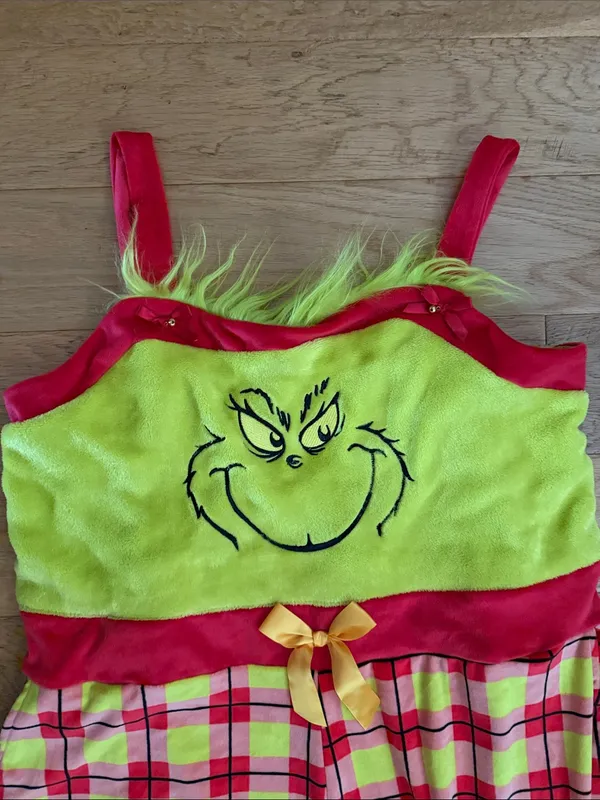 NWT - XXL (20) - Grinch Plaid Knit Pajama Set - Lime & Red - Image 3