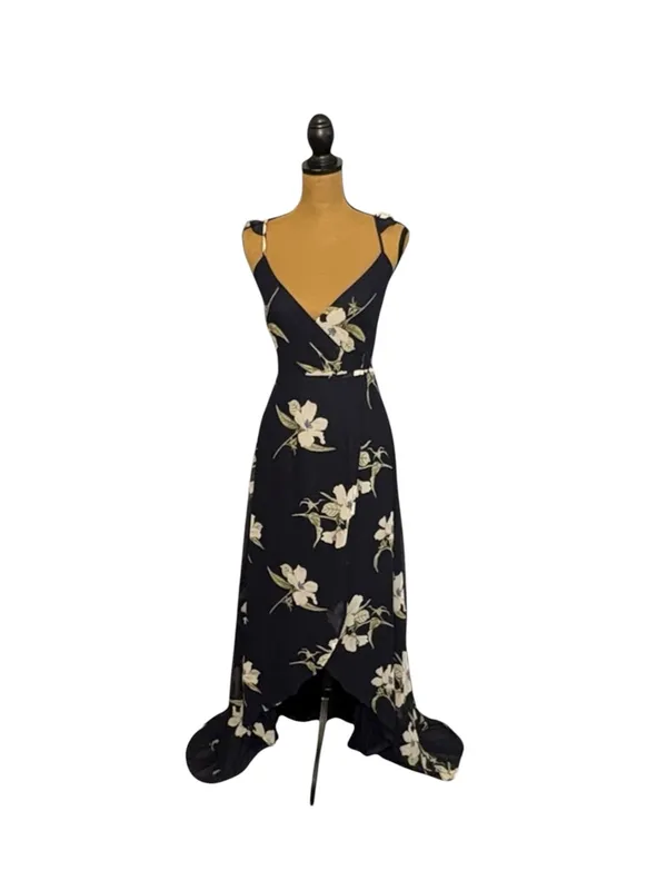 Lulus All Mine Wrap Maxi Dress XXS Navy Blue Floral High Slit Wedding Guest NWT - Image 3
