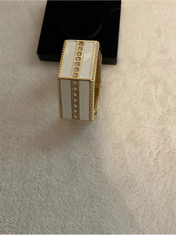 Gold and White Hexagonal Crystal-Trim Bracelet - Image 3