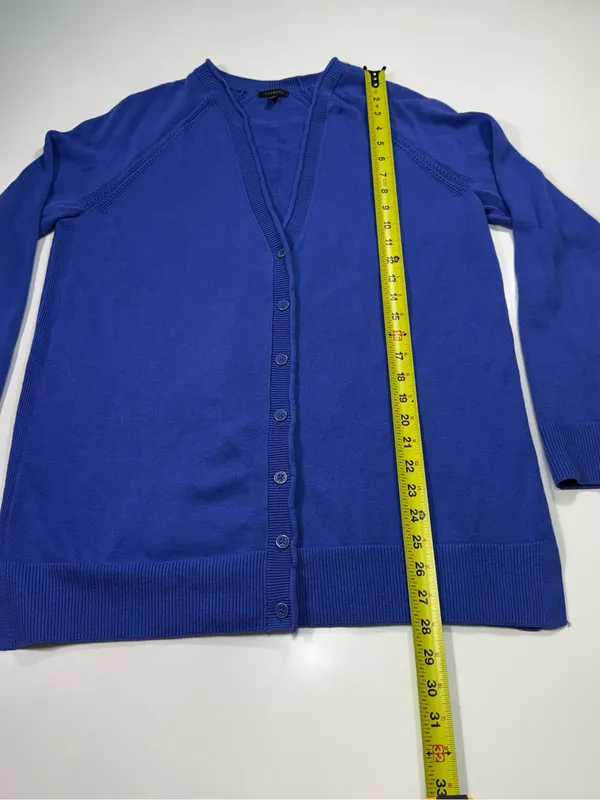 Talbots Cotton Blend Blue V-Neck Button Front Cardigan Size Medium - Image 3