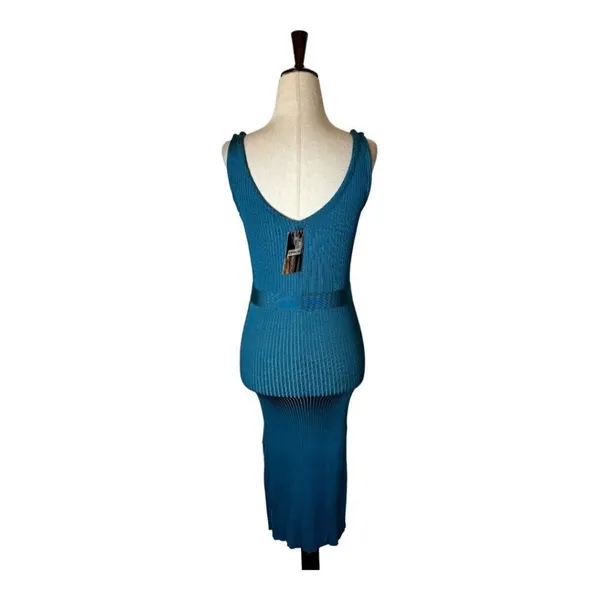Rachel Roy Dress Women Small Blue Ribbed Knit Button Front Sweater Sheath‎ NWT - Image 3