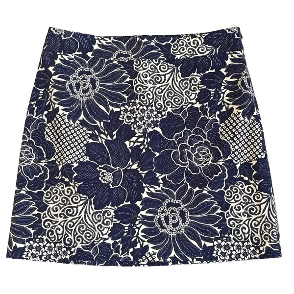 Talbots Navy Blue White Floral Cotton Blend Mini Skirt Tropical Summer Preppy 12 - Image 2