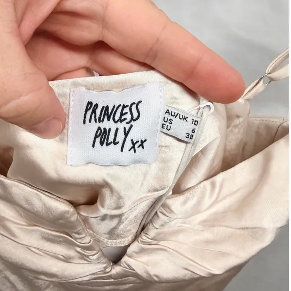 Princess Polly New Hewlett Mini Satin Slip Dress Champagne Date Night Y2k V Neck - Image 5