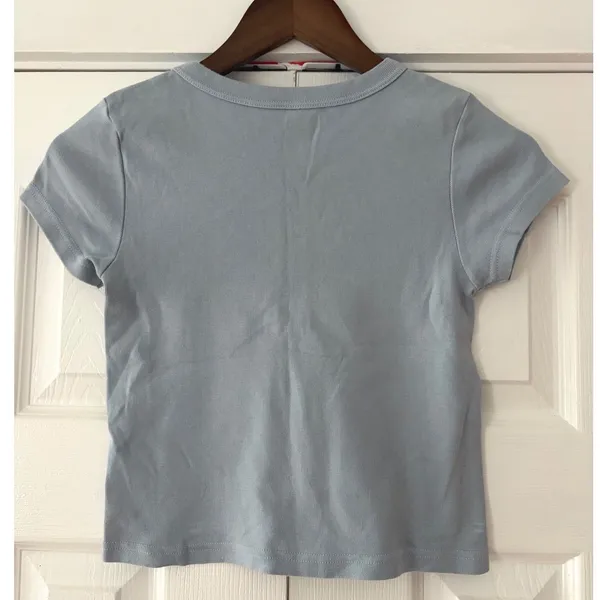 Brandy Melville Newport Beach 1984 Baby Tee Light Blue Cotton Graphic Crop Top - Image 2