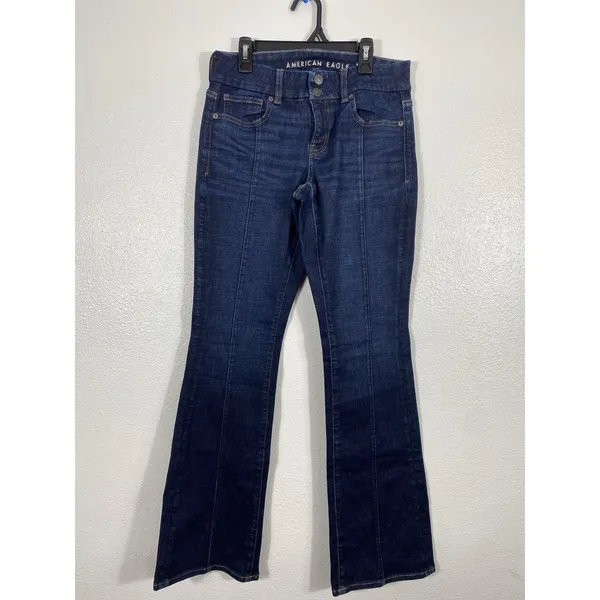 American Eagle Kick Boot Jeans Womens 4 Blue Medium Wash Mid Rise Stretch Denis - Image 2