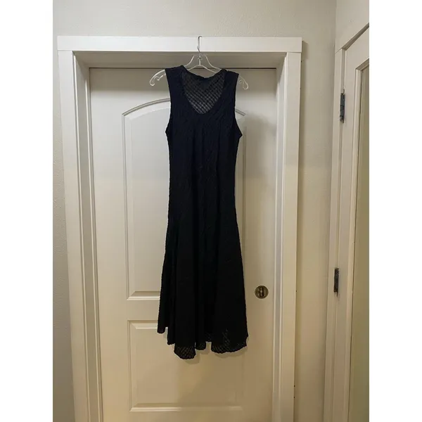 Luna Luz Dress Womens Medium Black Sleeveless Textured V Neck Fit Flare Long - Image 3