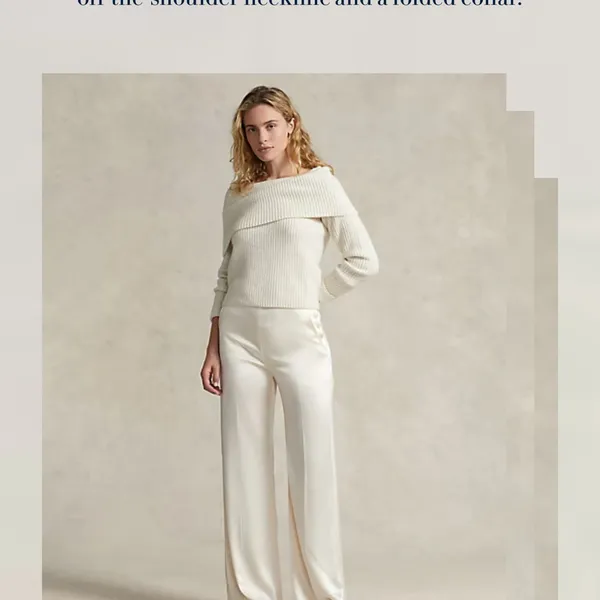 Polo by Ralph Lauren Off-Shoulder Ribbed Sweater in Cream - Image 2