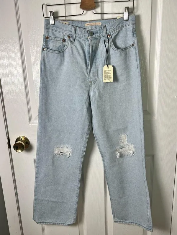 Ribcage High Rise Distressed Straight Ankle Blue Jeans Ojai Shore 27 - Image 4