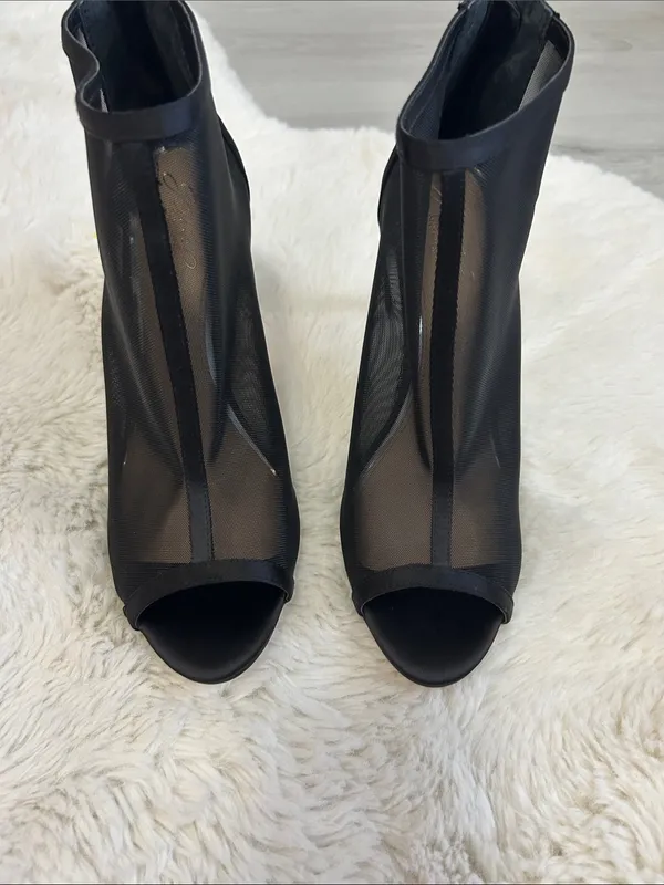 Jewel Badgley Mischka Anastasia Black Mesh Peep Toe Heels - Image 5