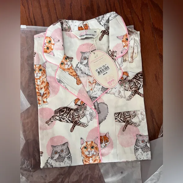 Peter Alexander White and Pink Cat Print cotton Pajamas XS - Image 4