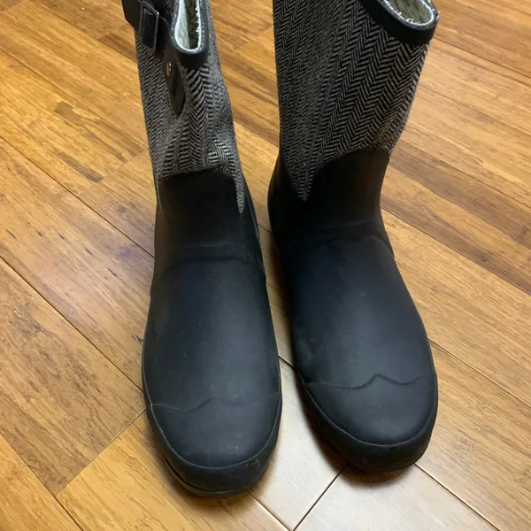 Chooka Classic Mid Cafe‎ Racer Herringbone Black Rain Boots Womens 10 Waterproof - Image 4