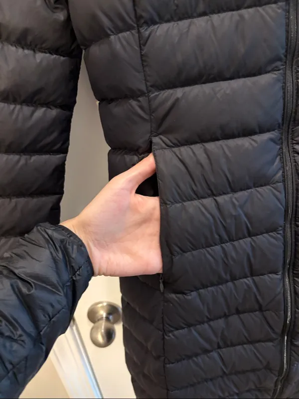 Quince Black Lightweight Down Long Puffer Jacket Hooded Full Zip sz S Women's - Image 5