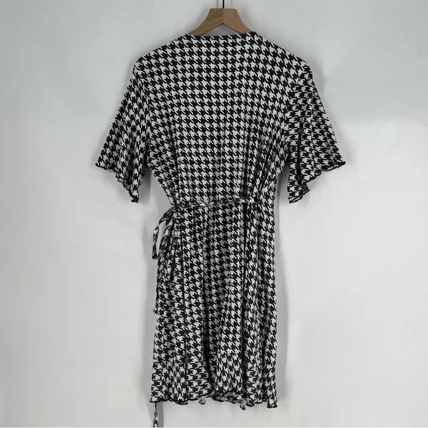 Passion Lilie Houndstooth Cotton Black White Ruffle Hem Mini Wrap Dress Size XL‎ - Image 9