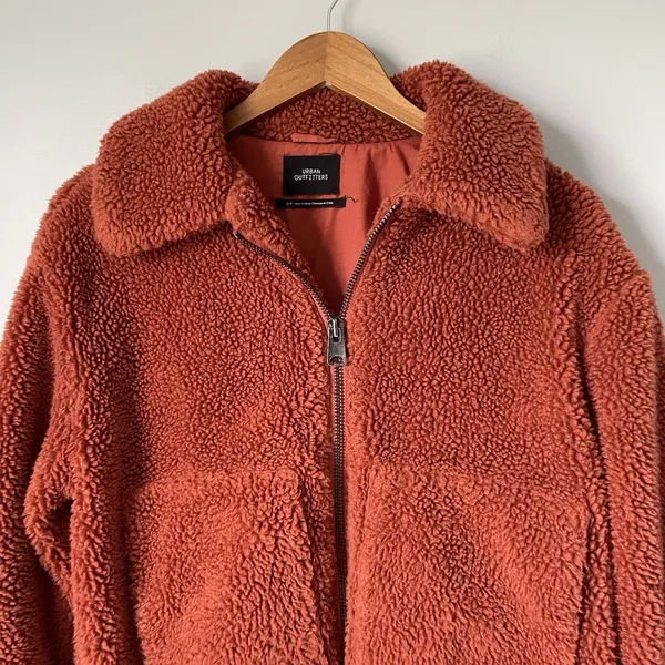 Urban Outfitter Teddy Bear Jacket Coat Burnt Orange Sherpa Full-Zip Womens Small - Image 5