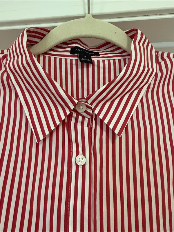 Ann Taylor Red and White Striped Button-Up Tunic - Image 3