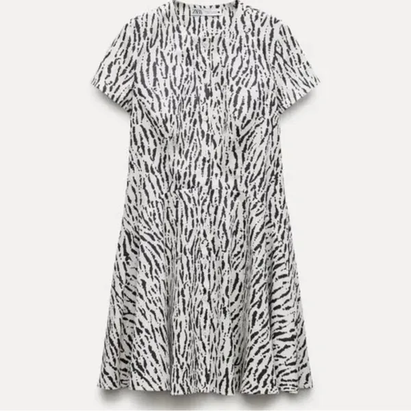 Zara White and Black Patterned Mini Dress - Image 4