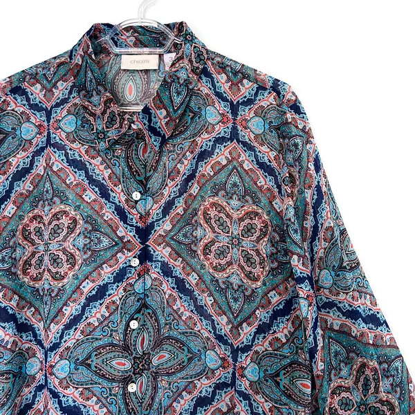 Chico’s Mosaic Print Resort Button Front Blouse - Image 4