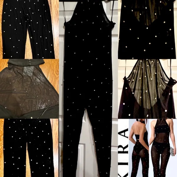 Akira NWT black sexy Alex mock neckline backless Rhinestone Mesh Jumpsuit XL - Image 13