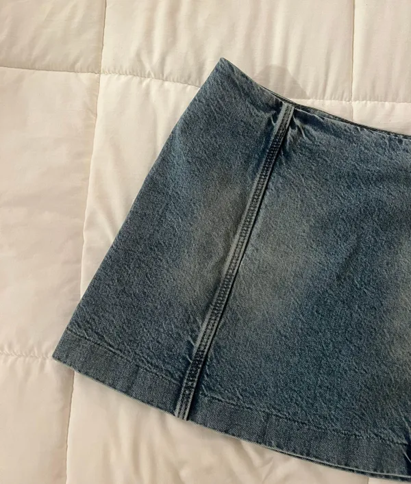 H&M Blue Navy Denim Mini Bodycon Skirt - Image 2