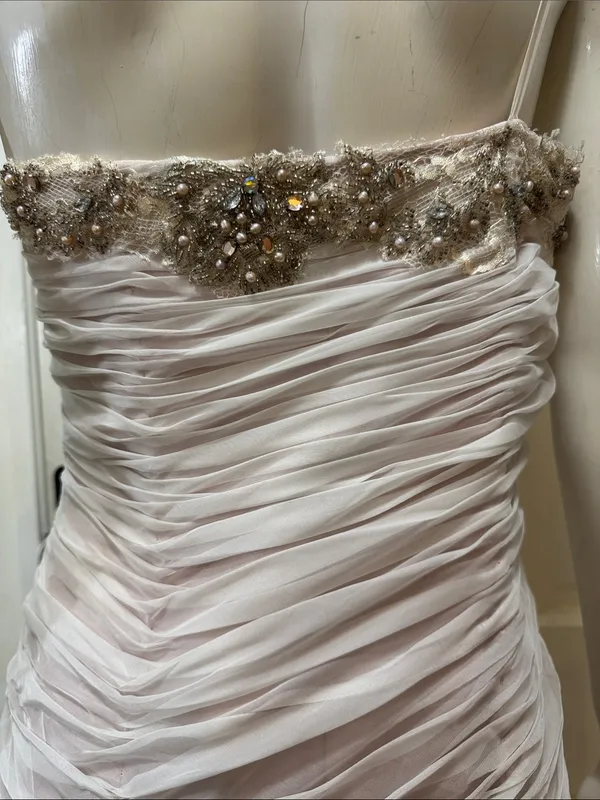 Mac Duggal Strapless Blush Pink Floral Ruffle Mermaid Gown Size 8 - Image 9