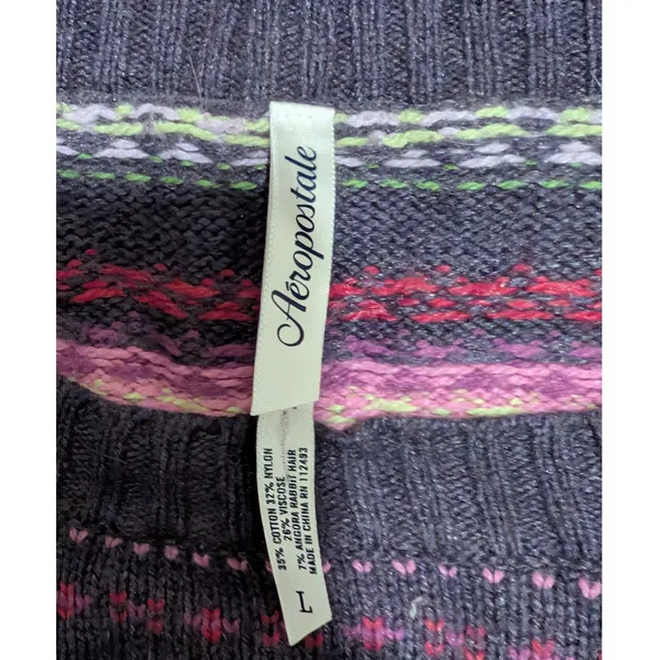 Aeropostale Women's Purple Pink Striped Angora Blend Cropped Sweater L Large y2k - Image 2