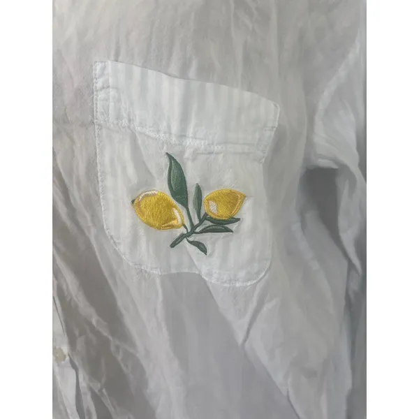 Victorias Secret Blue White Striped Lemon Embroidered Sleep Shirt Large - Image 2