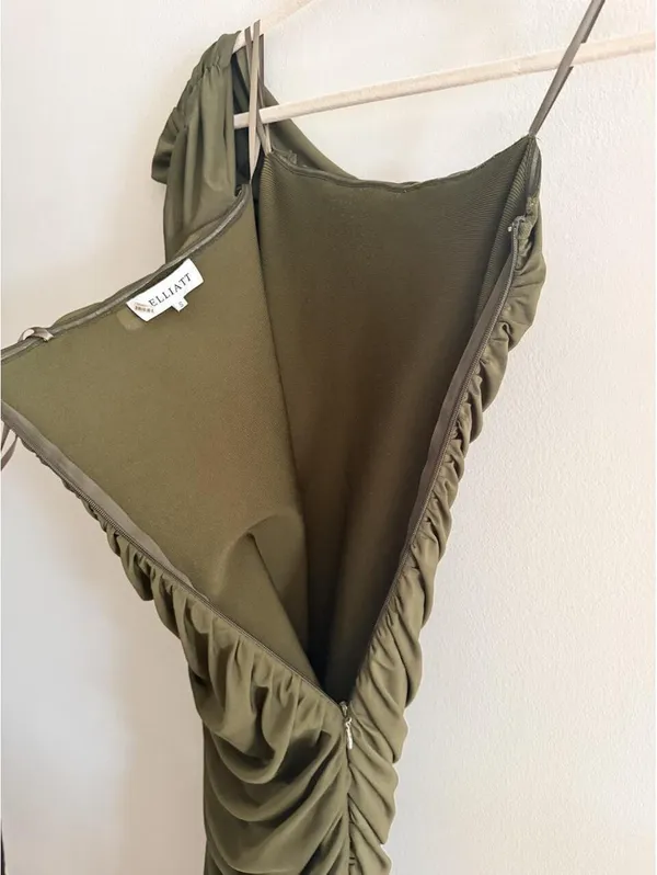 Elliatt Miley Ruched Green Khaki Dress - Image 8