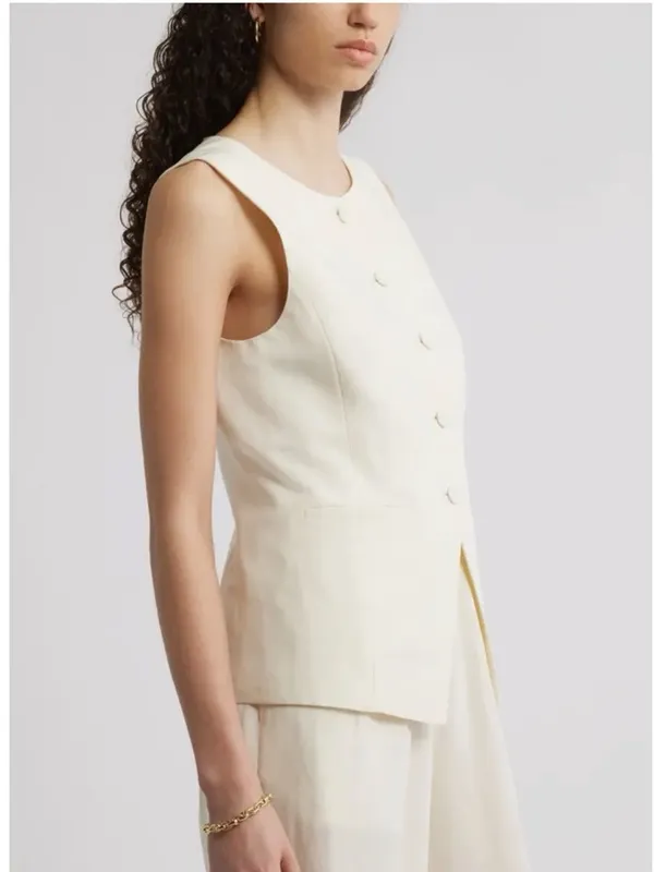 Nordstrom Women’s Cutaway Linen Vest Ivory Tofu - Image 11