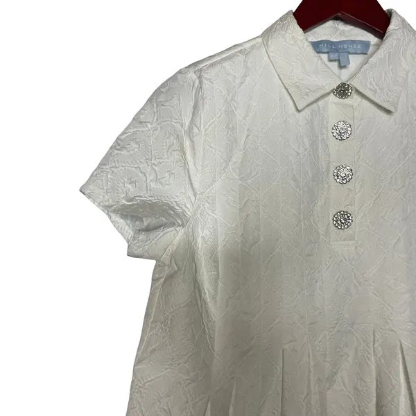 Hill House Rosalind White Jacquard Rhinestone Button Collar Mini Dress XS - Image 4