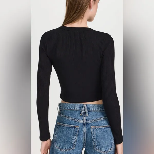 Reformation Billie Knit Top Ribbed Cropped Black Long Sleeve Medium $98 - Image 5