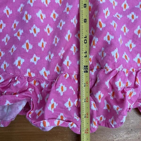 Aerie Women's Lip Gloss Pink Ikat Print Ruffle Wrap Mini Skirt‎ Linen Size Large - Image 6