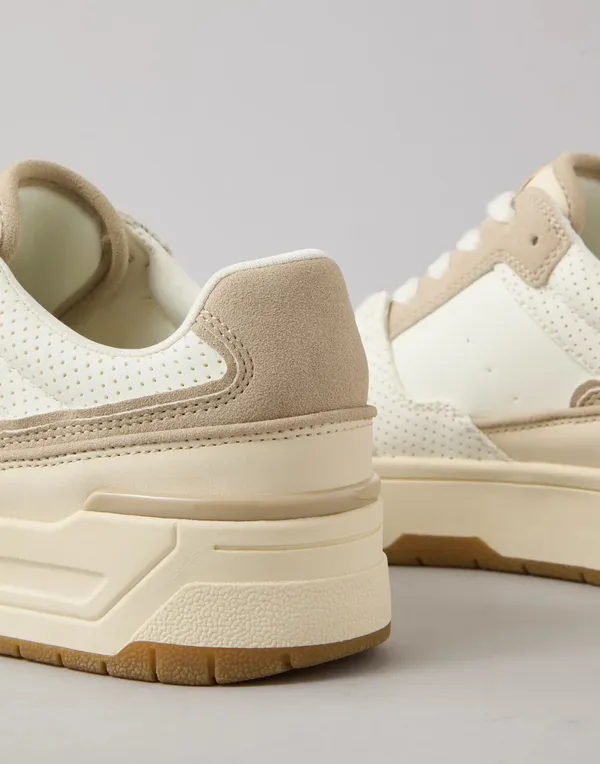 American Eagle White Beige Taupe Varsity Retro Sneaker Chunky Platform Shoes - Image 4
