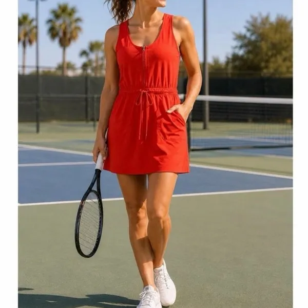 Athleta Orange Expedition Skort Dress Zip Front Travel Athletic Pockets Size 10 - Image 16