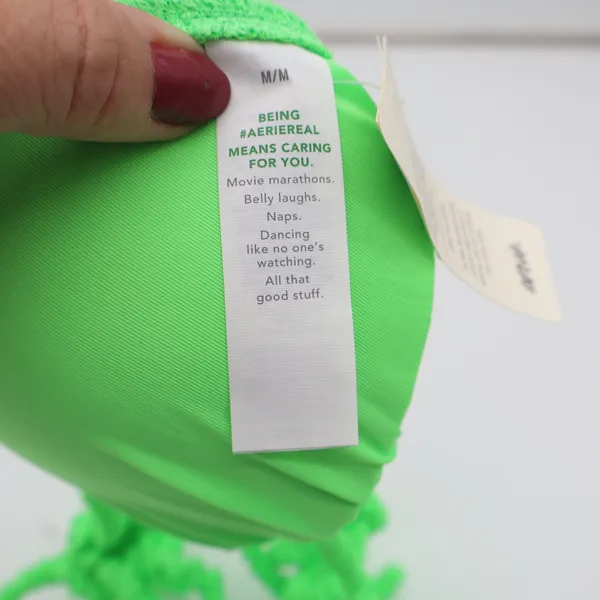 Aerie Bikini Top Womens M Triangle Neon Lime Green Floral Lace New - Image 3