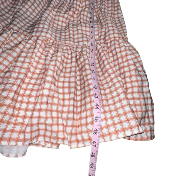 ASOS DESIGN Knot Detail Tiered MIdi‎ Dress Brown Gingham Large Tie Open Back - Image 7